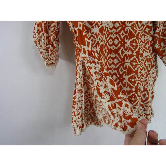 Anthropologie Solitaire Orange Embroidery Top sz L Whimsical Scalloped Fair Boho - Picture 2 of 8